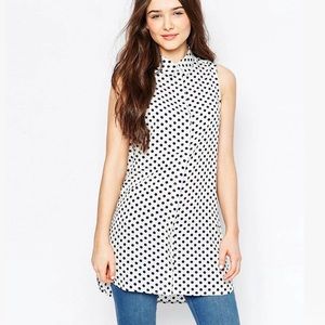 ASOS Vila Polka Dot Sleeveless Shirt Tunic (Sz. L)